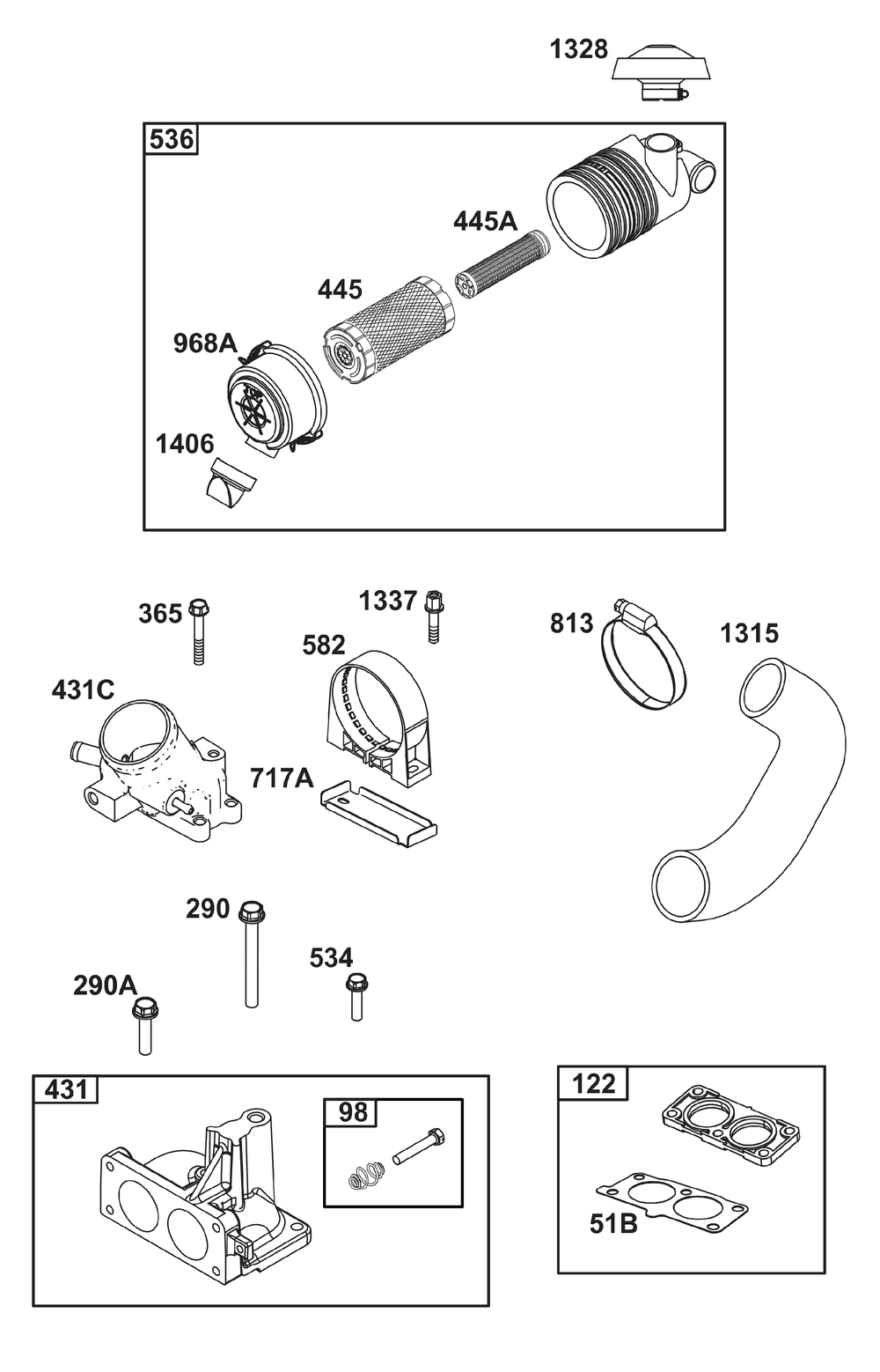 Air Cleaner Group Diagram and Parts List for 613477-0275-J1 400000 - 699999 Briggs and Stratton Engine